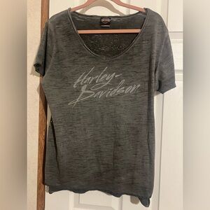 Harley-Davidson Ladies XL SS Grey distressed with silver studs on sides preowned